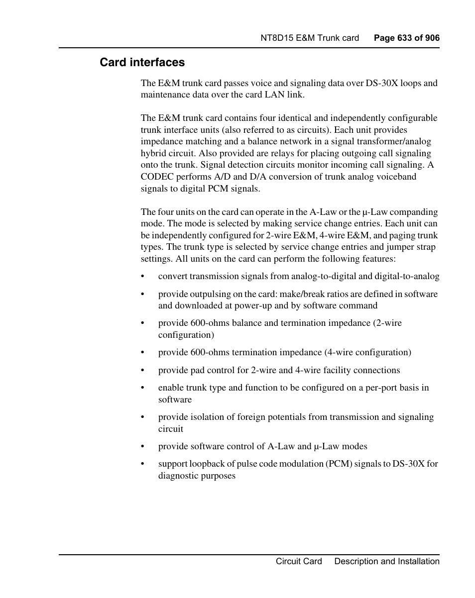 Card interfaces | Nortel Networks Circuit Card User Manual | Page 633 / 908