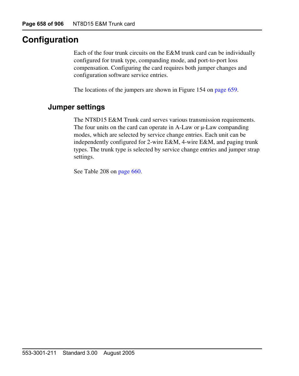 Configuration, Jumper settings | Nortel Networks Circuit Card User Manual | Page 658 / 908