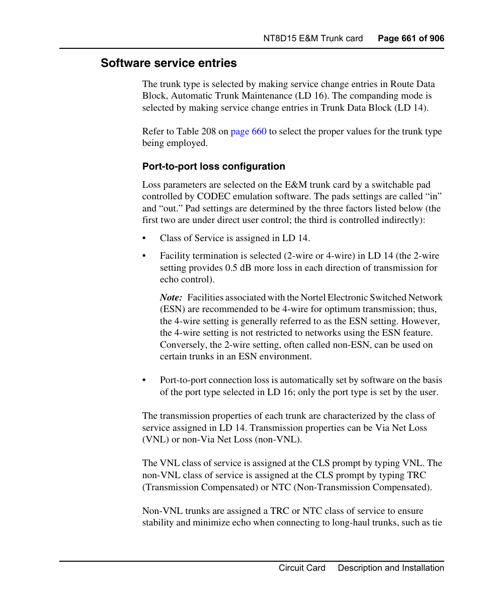 Software service entries | Nortel Networks Circuit Card User Manual | Page 661 / 908