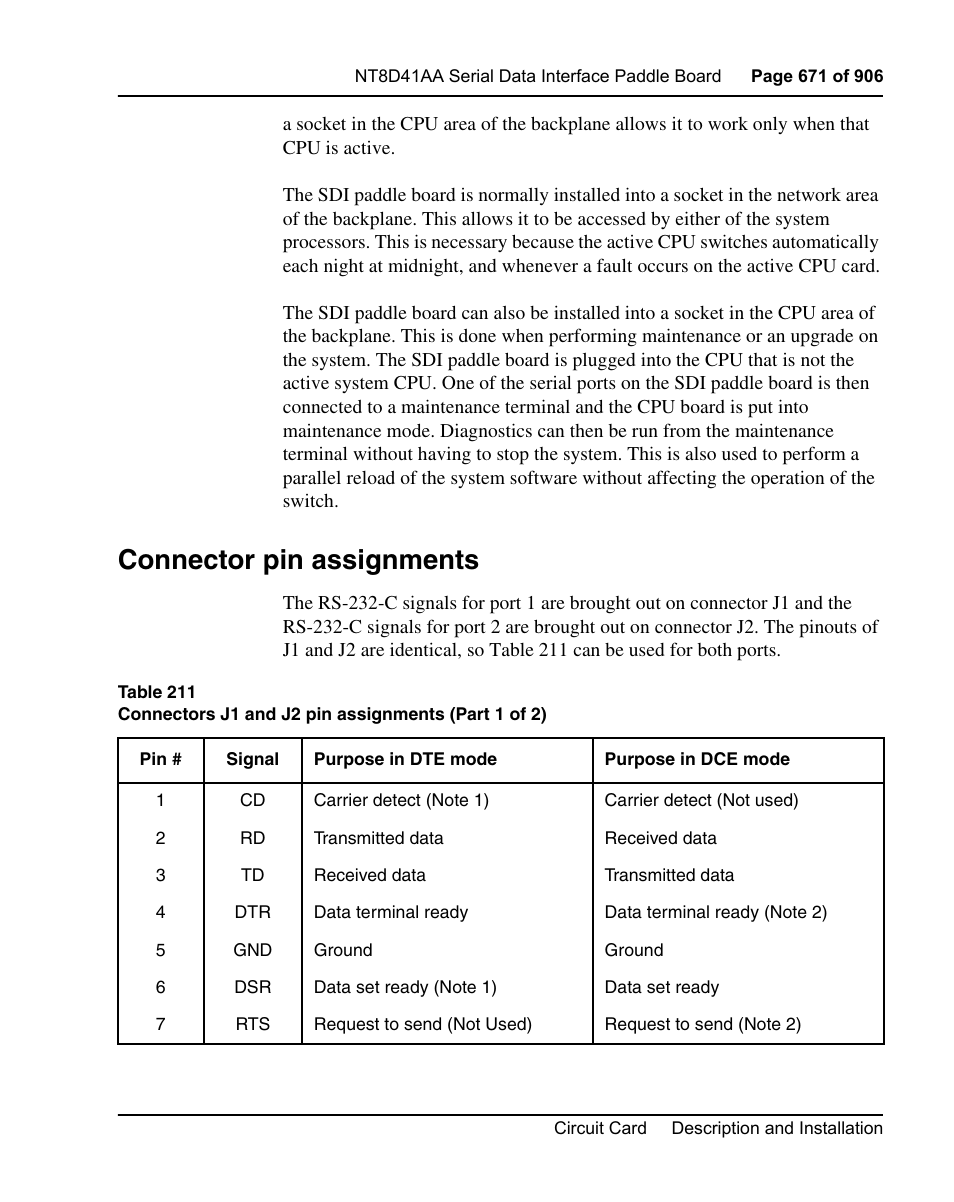 Connector pin assignments | Nortel Networks Circuit Card User Manual | Page 671 / 908