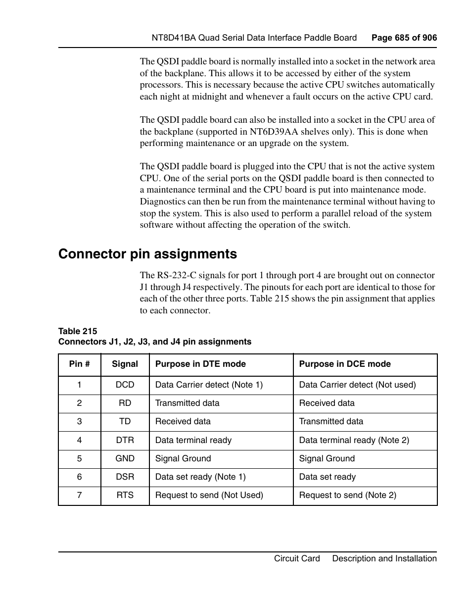 Connector pin assignments | Nortel Networks Circuit Card User Manual | Page 685 / 908