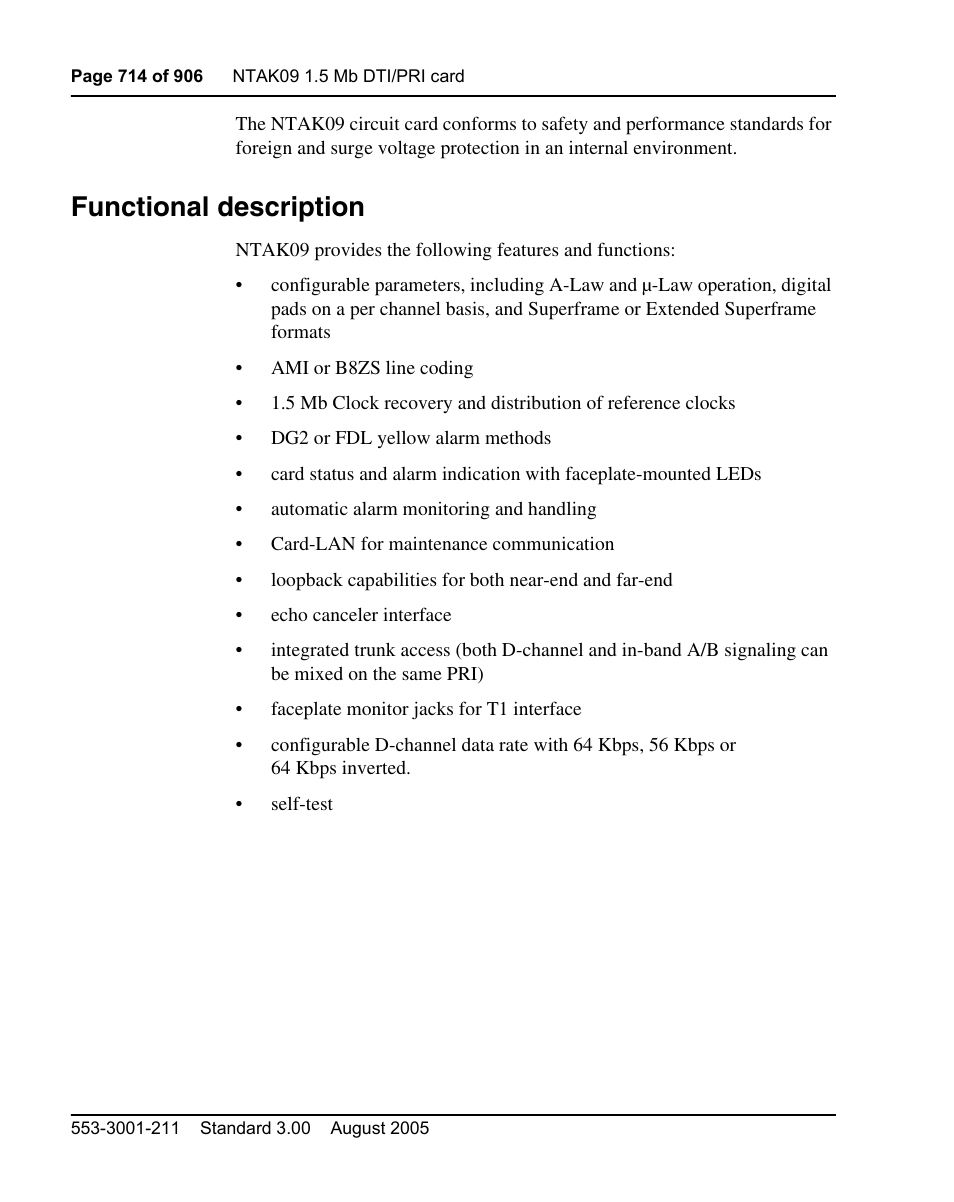 Functional description | Nortel Networks Circuit Card User Manual | Page 714 / 908