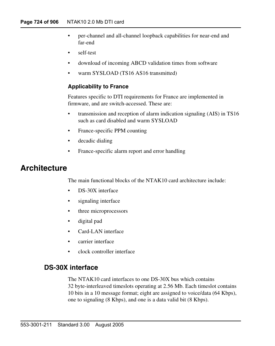 Architecture, Ds-30x interface | Nortel Networks Circuit Card User Manual | Page 724 / 908