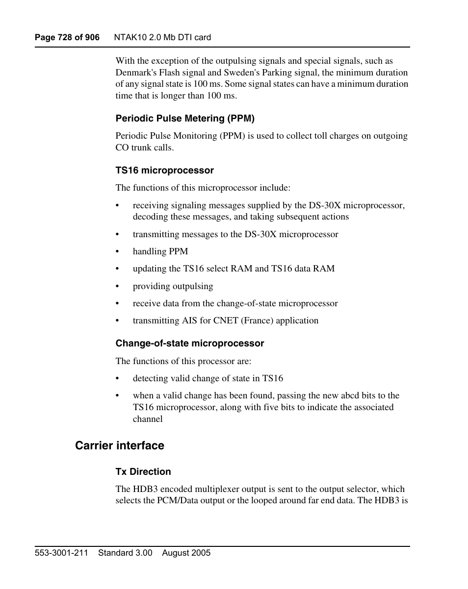 Carrier interface | Nortel Networks Circuit Card User Manual | Page 728 / 908