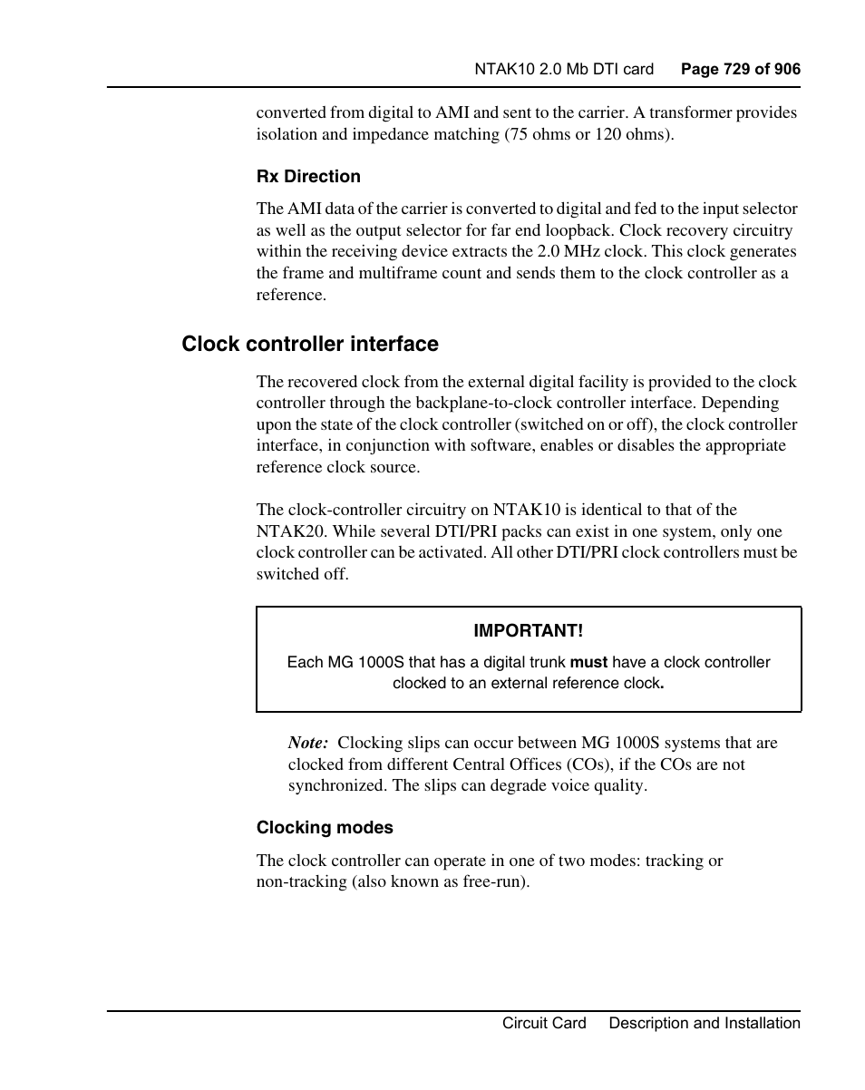 Clock controller interface | Nortel Networks Circuit Card User Manual | Page 729 / 908