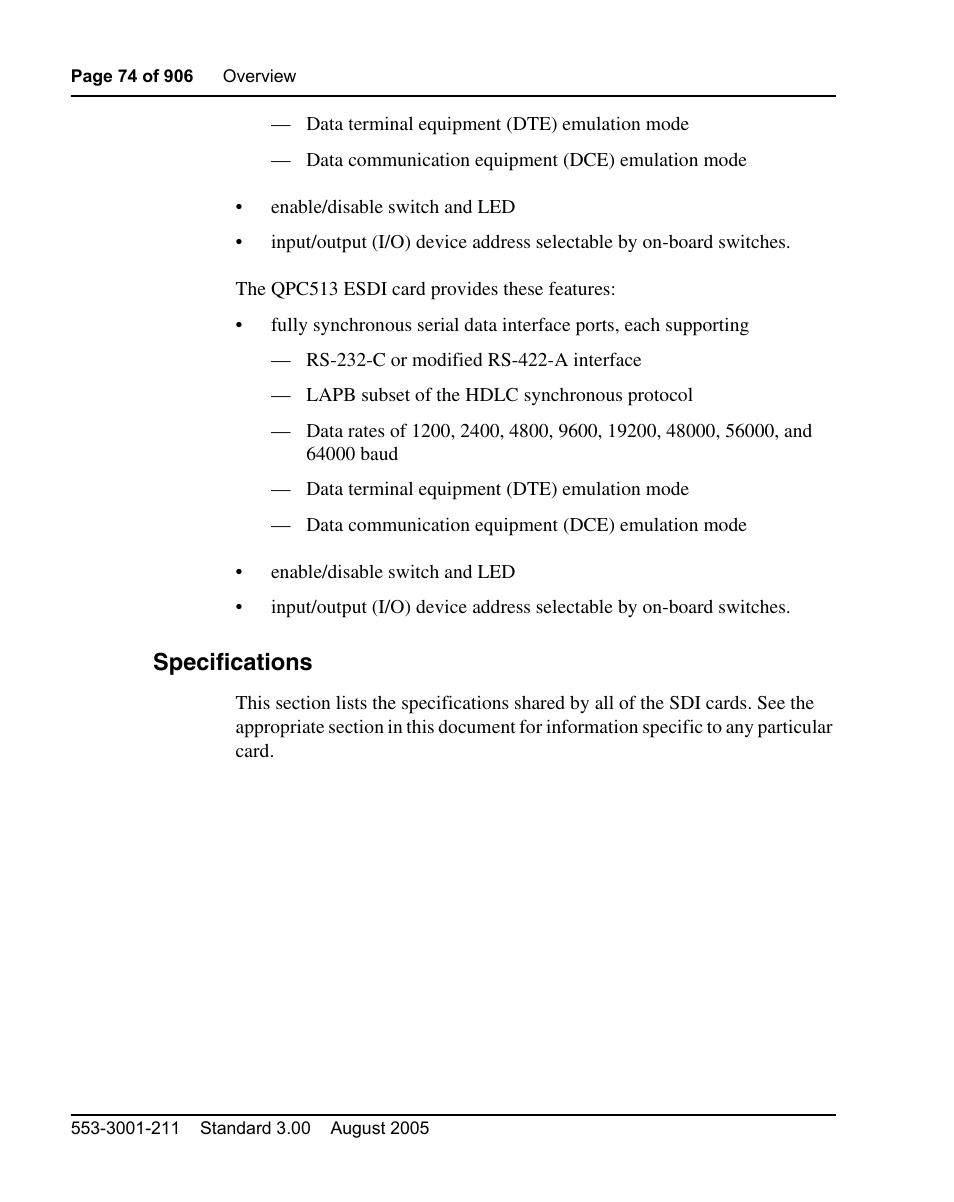 Specifications | Nortel Networks Circuit Card User Manual | Page 74 / 908