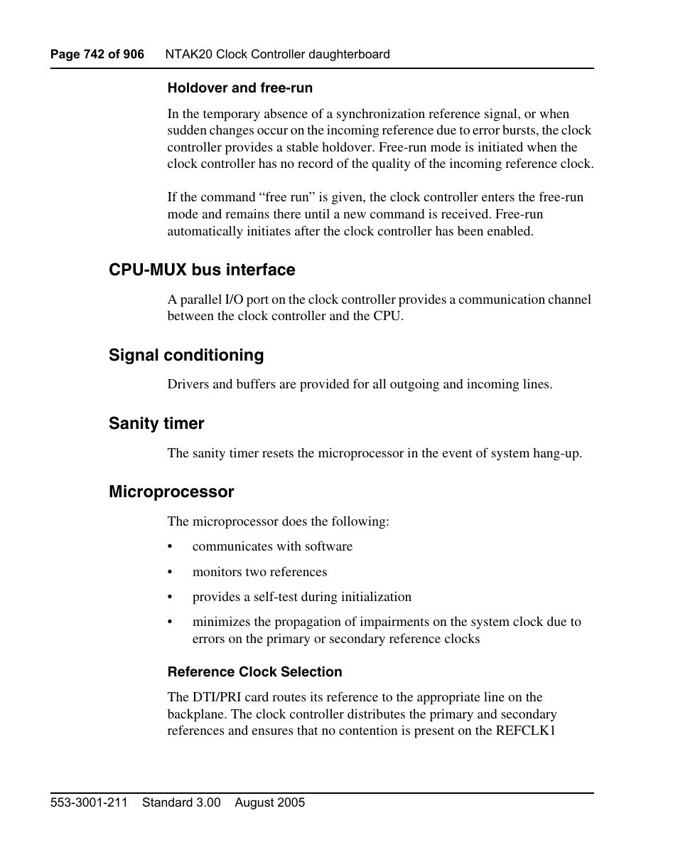 Cpu-mux bus interface, Signal conditioning, Sanity timer | Microprocessor | Nortel Networks Circuit Card User Manual | Page 742 / 908
