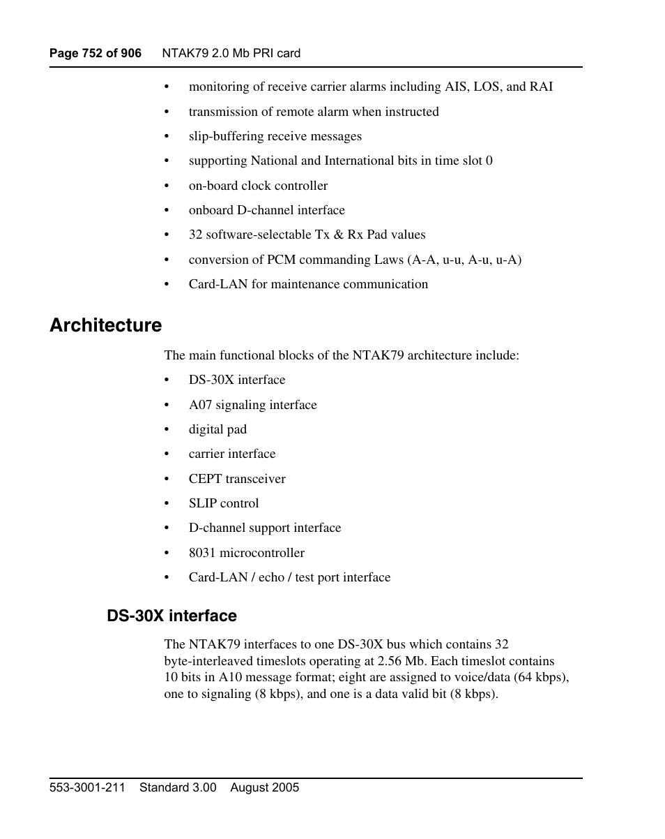 Architecture, Ds-30x interface | Nortel Networks Circuit Card User Manual | Page 752 / 908