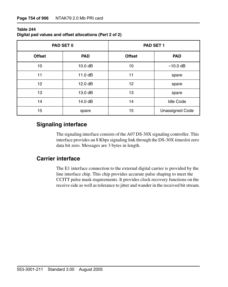 Signaling interface, Carrier interface | Nortel Networks Circuit Card User Manual | Page 754 / 908