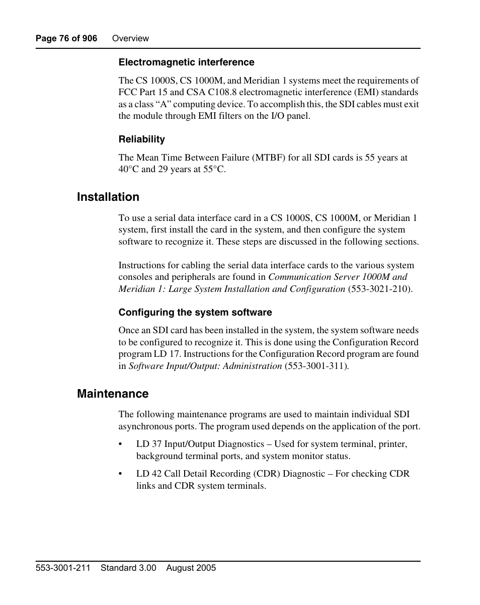 Installation, Maintenance | Nortel Networks Circuit Card User Manual | Page 76 / 908