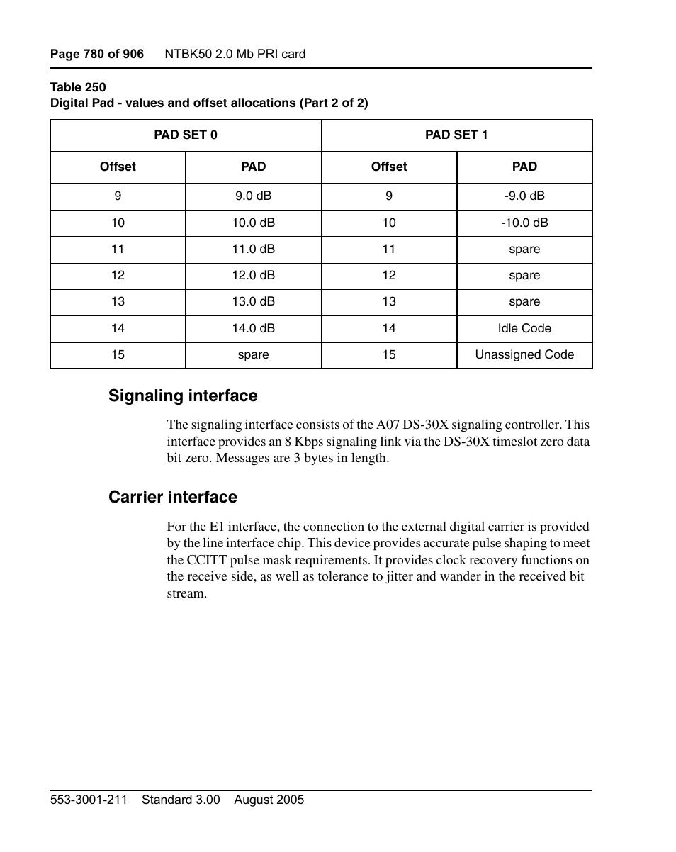 Signaling interface, Carrier interface | Nortel Networks Circuit Card User Manual | Page 780 / 908