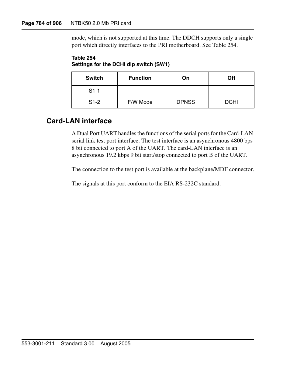 Card-lan interface | Nortel Networks Circuit Card User Manual | Page 784 / 908