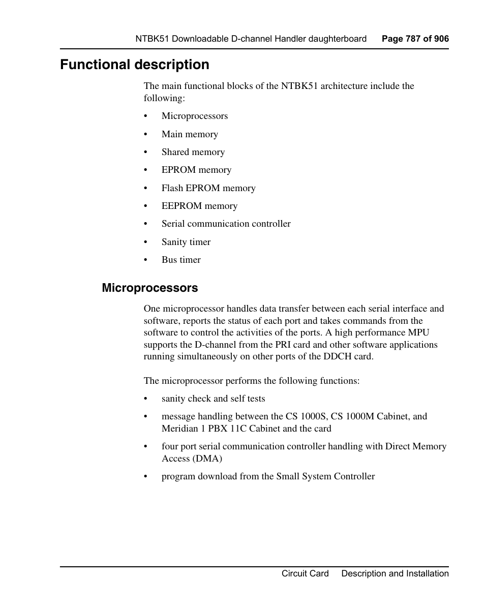 Functional description, Microprocessors | Nortel Networks Circuit Card User Manual | Page 787 / 908