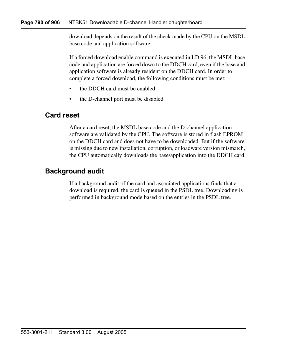 Card reset, Background audit | Nortel Networks Circuit Card User Manual | Page 790 / 908