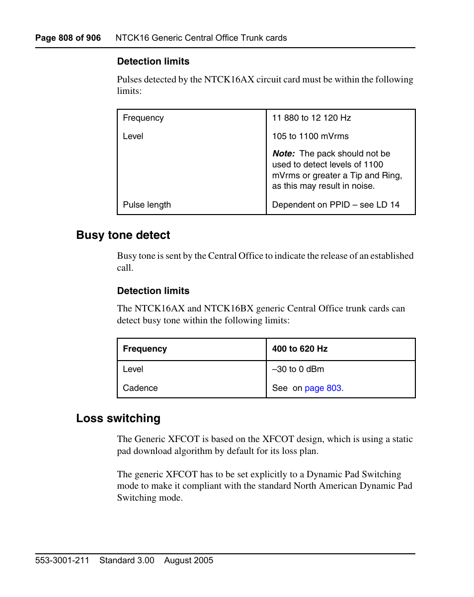 Busy tone detect, Loss switching | Nortel Networks Circuit Card User Manual | Page 808 / 908