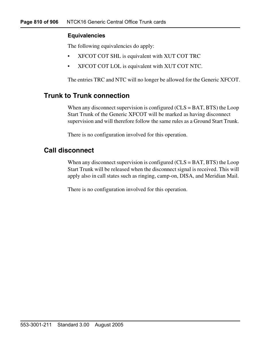 Trunk to trunk connection, Call disconnect | Nortel Networks Circuit Card User Manual | Page 810 / 908