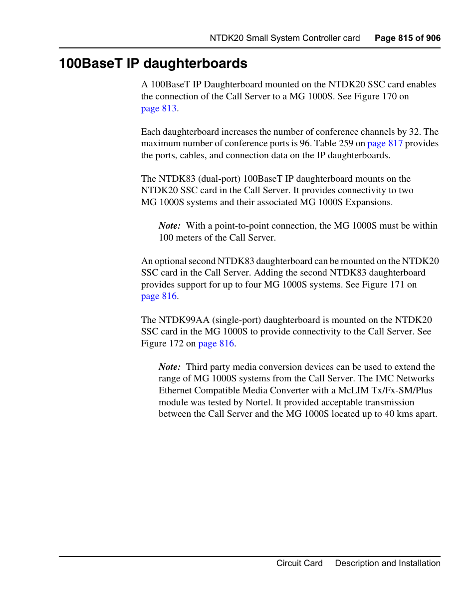 100baset ip daughterboards | Nortel Networks Circuit Card User Manual | Page 815 / 908