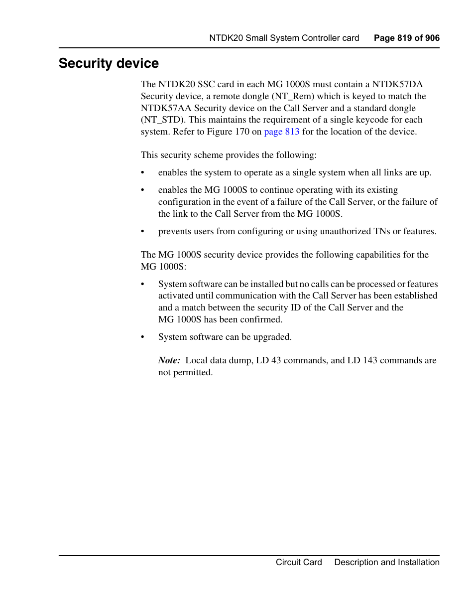 Security device | Nortel Networks Circuit Card User Manual | Page 819 / 908