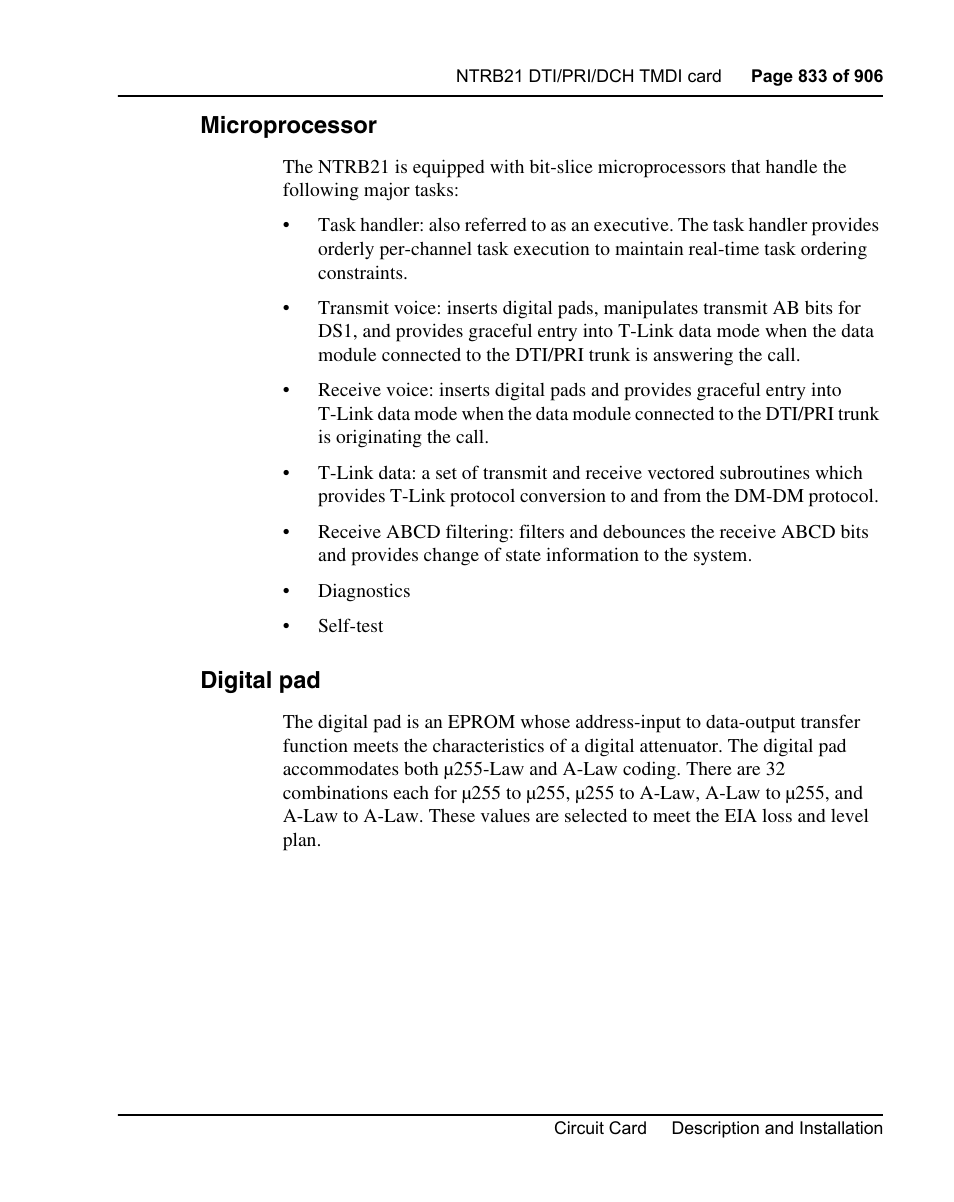 Microprocessor, Digital pad | Nortel Networks Circuit Card User Manual | Page 833 / 908