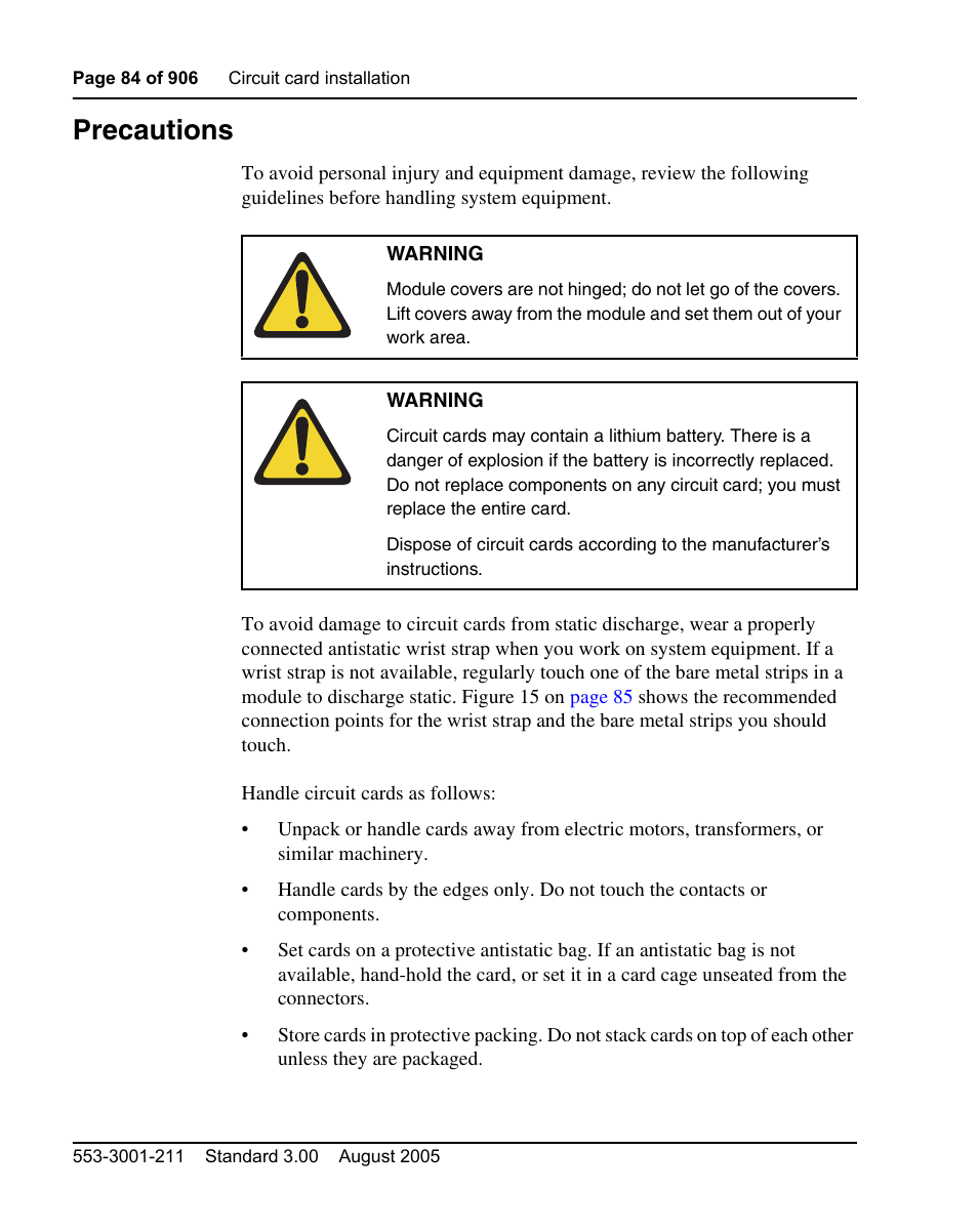 Precautions | Nortel Networks Circuit Card User Manual | Page 84 / 908