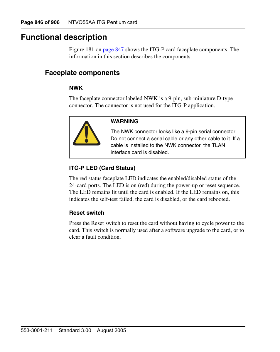 Functional description, Faceplate components | Nortel Networks Circuit Card User Manual | Page 846 / 908