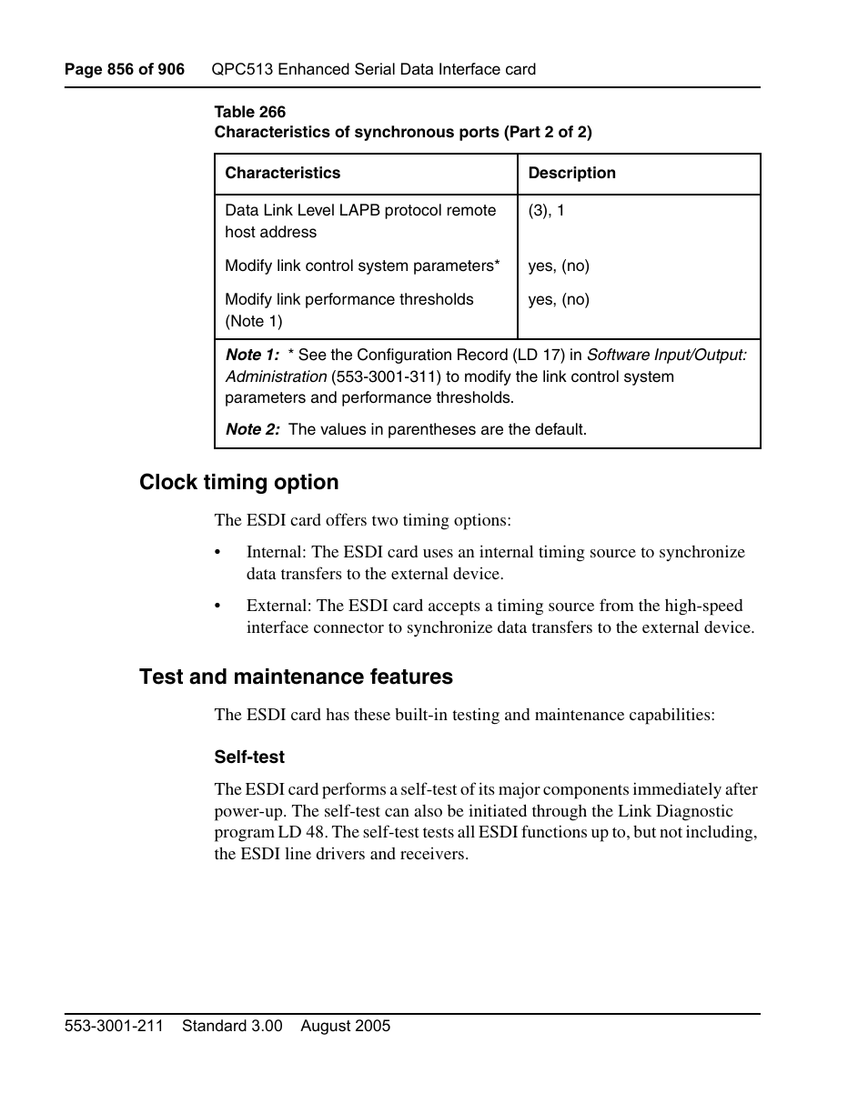 Clock timing option, Test and maintenance features | Nortel Networks Circuit Card User Manual | Page 856 / 908
