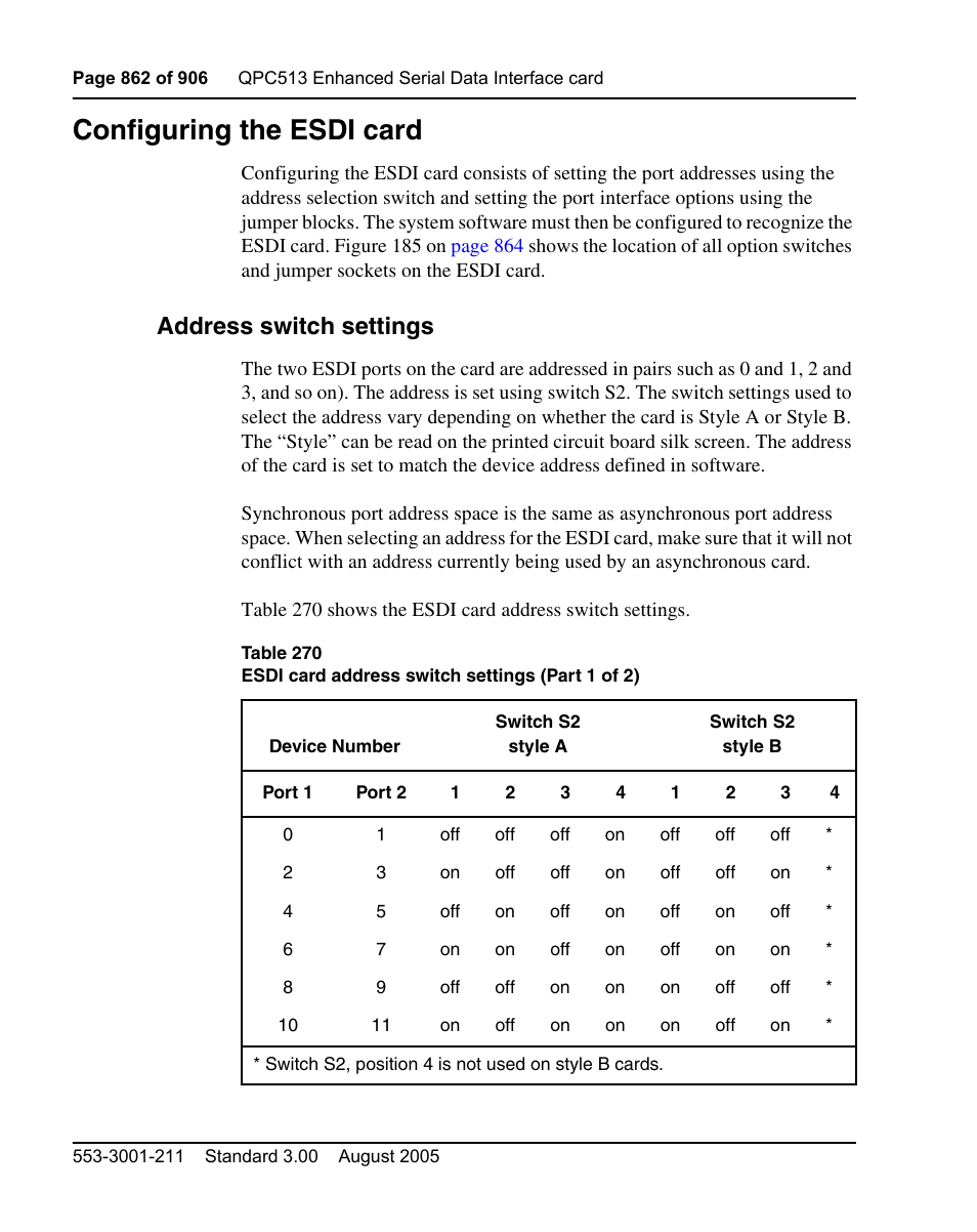 Configuring the esdi card, Address switch settings | Nortel Networks Circuit Card User Manual | Page 862 / 908
