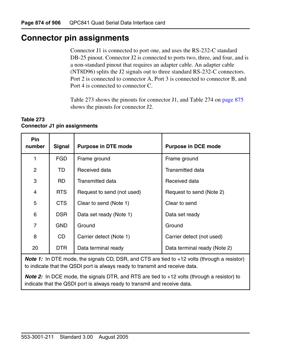 Connector pin assignments | Nortel Networks Circuit Card User Manual | Page 874 / 908