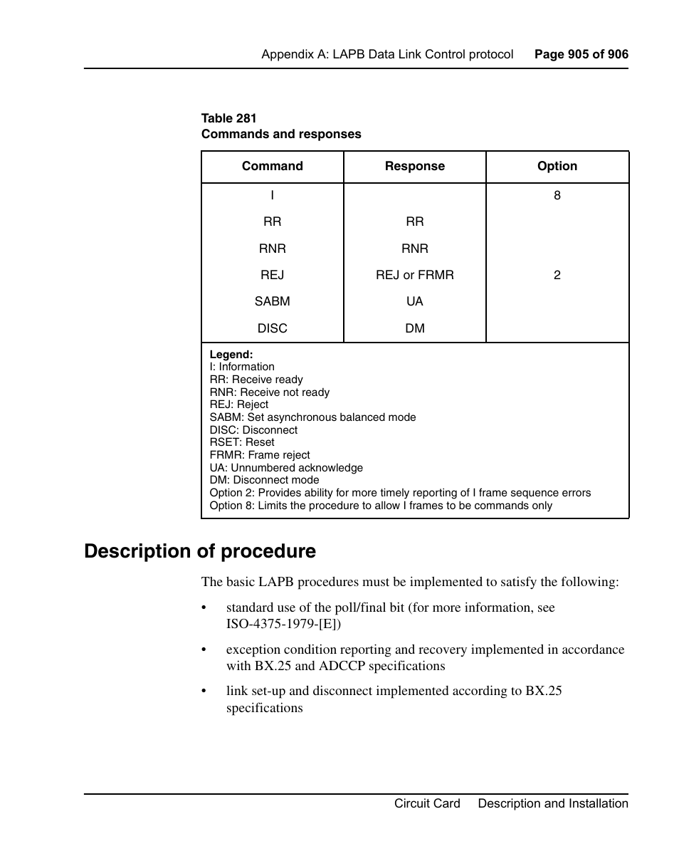 Description of procedure | Nortel Networks Circuit Card User Manual | Page 905 / 908