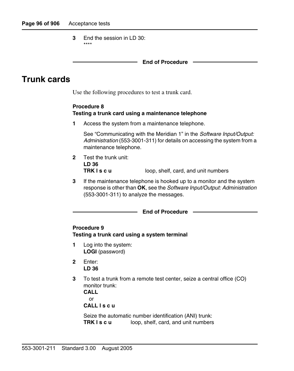 Trunk cards | Nortel Networks Circuit Card User Manual | Page 96 / 908