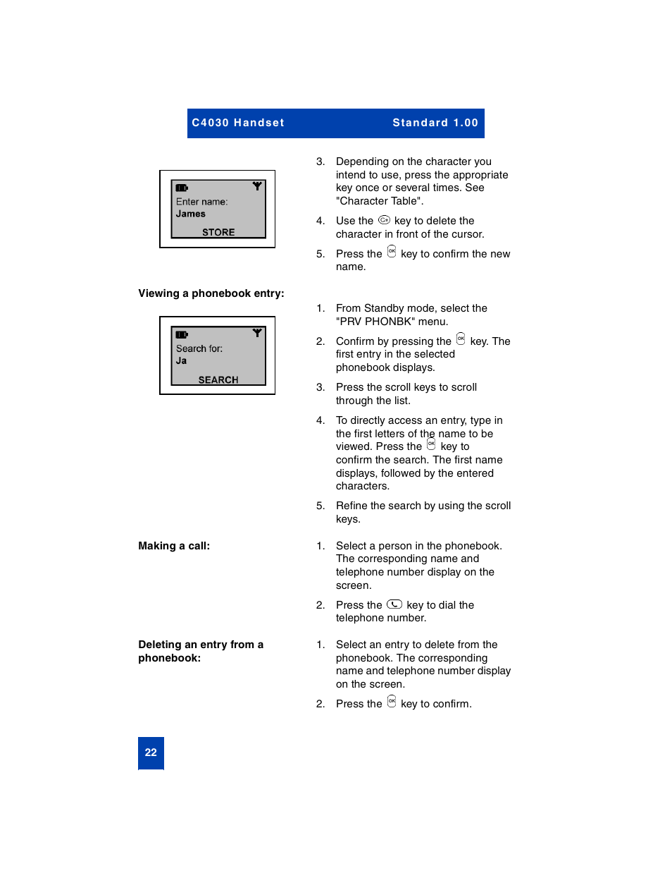 Viewing a phonebook entry, Making a call, Deleting an entry from a phonebook | Nortel Networks C4030 User Manual | Page 20 / 32