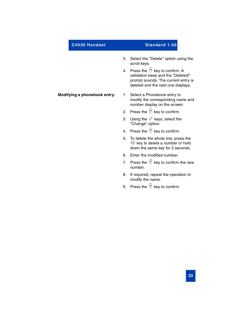 Modifying a phonebook entry | Nortel Networks C4030 User Manual | Page 21 / 32