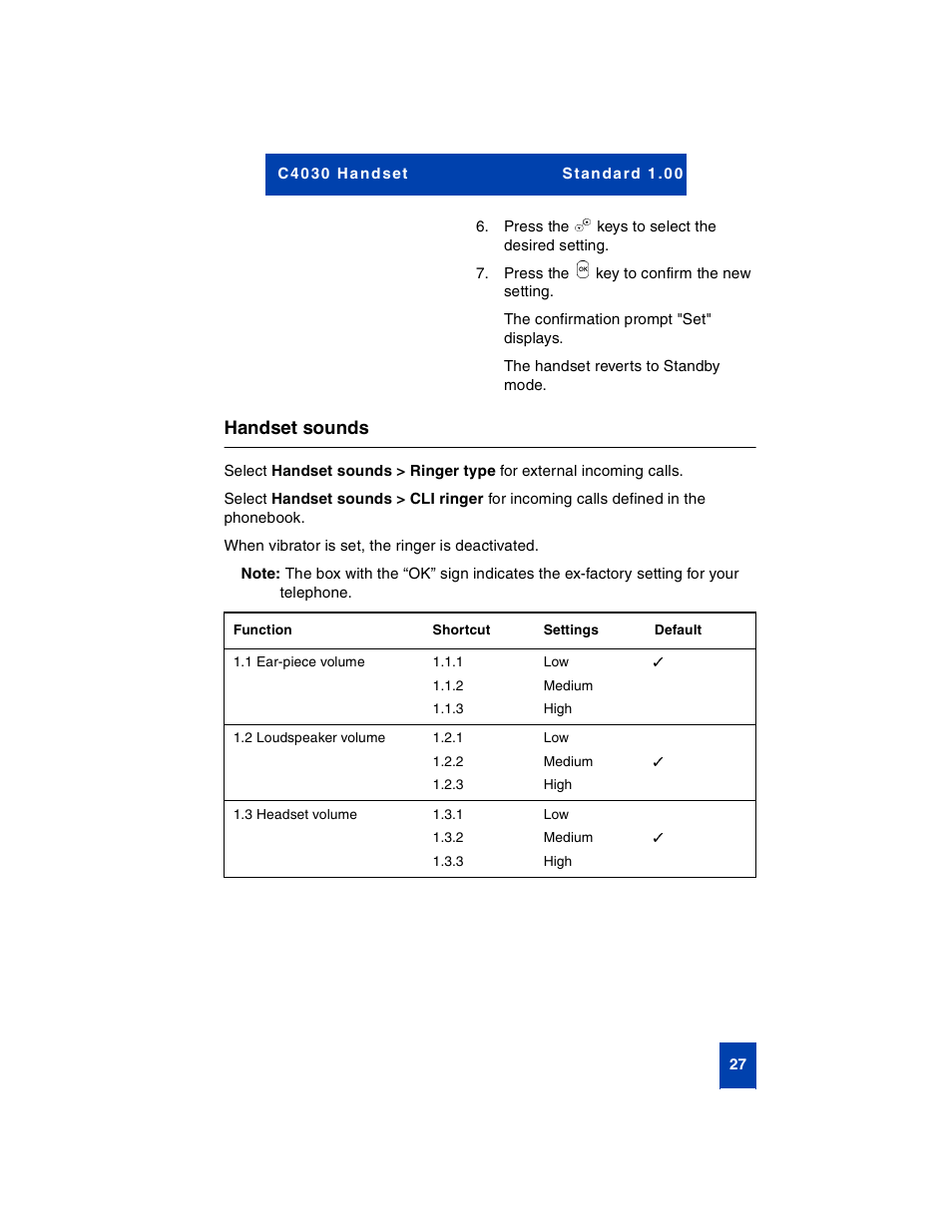 Handset sounds | Nortel Networks C4030 User Manual | Page 25 / 32