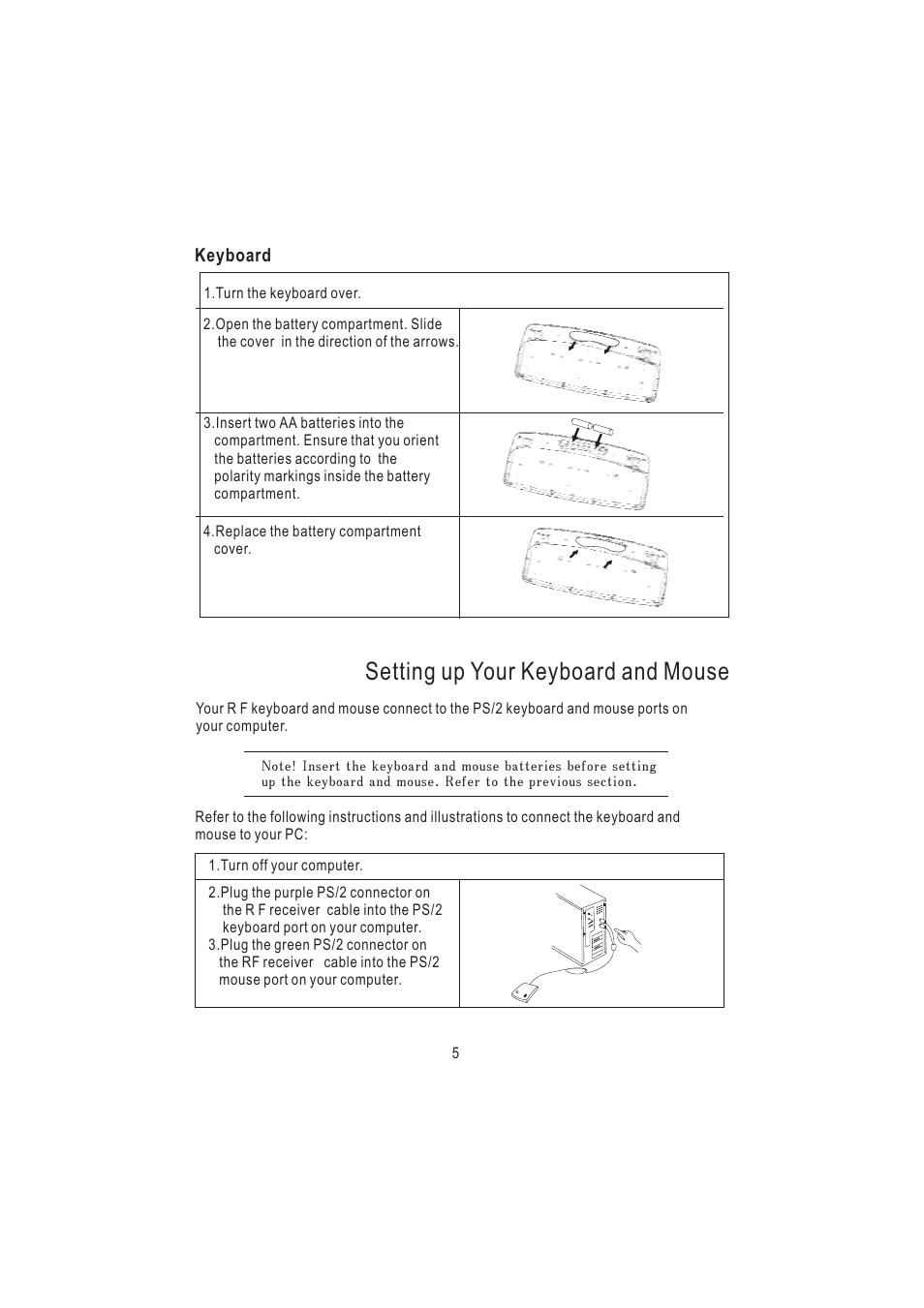 Setting up your keyboard and mouse | Nortel Networks AKM9600/8 User Manual | Page 8 / 19