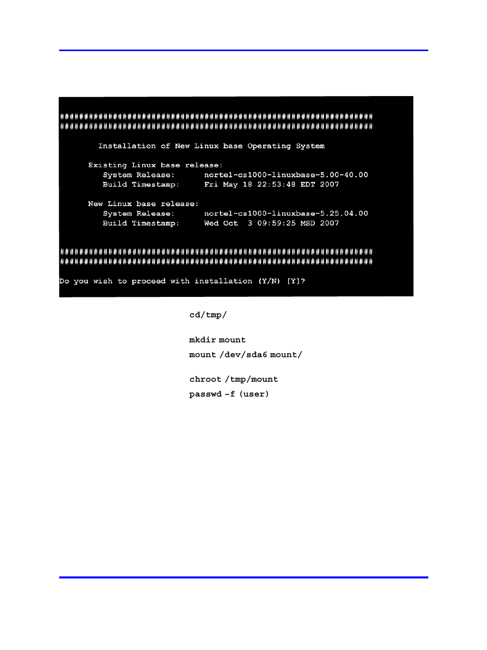 Figure 105 "installation of new linux base | Nortel Networks NN43001-315 User Manual | Page 112 / 148