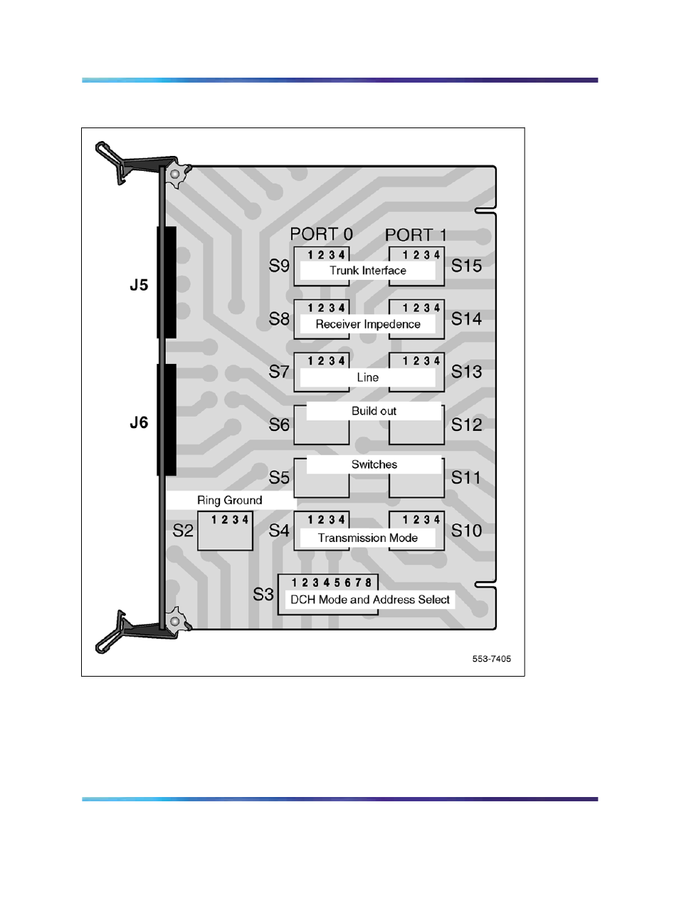 Figure 55 dip switches for nt5d97aa/ab | Nortel Networks NN43001-301 User Manual | Page 130 / 306