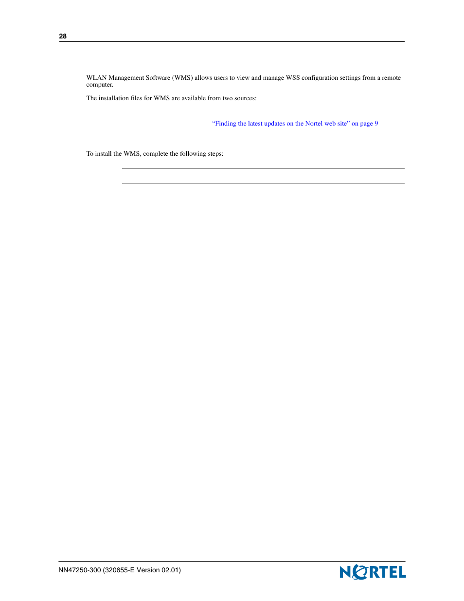 Installing and using wms, Installing wms | Nortel Networks 2300 Series User Manual | Page 28 / 44