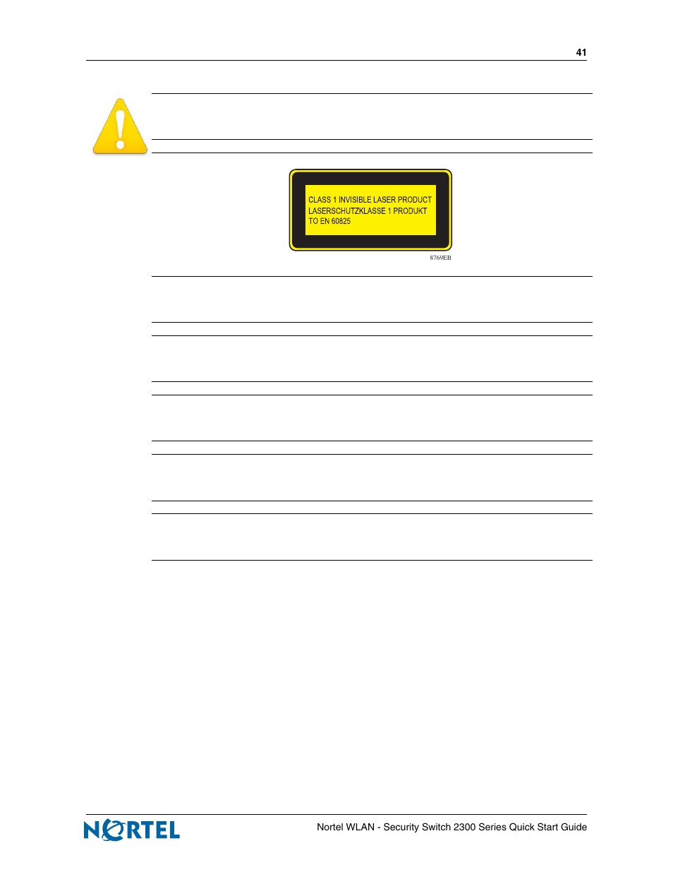 Laser warning | Nortel Networks 2300 Series User Manual | Page 41 / 44