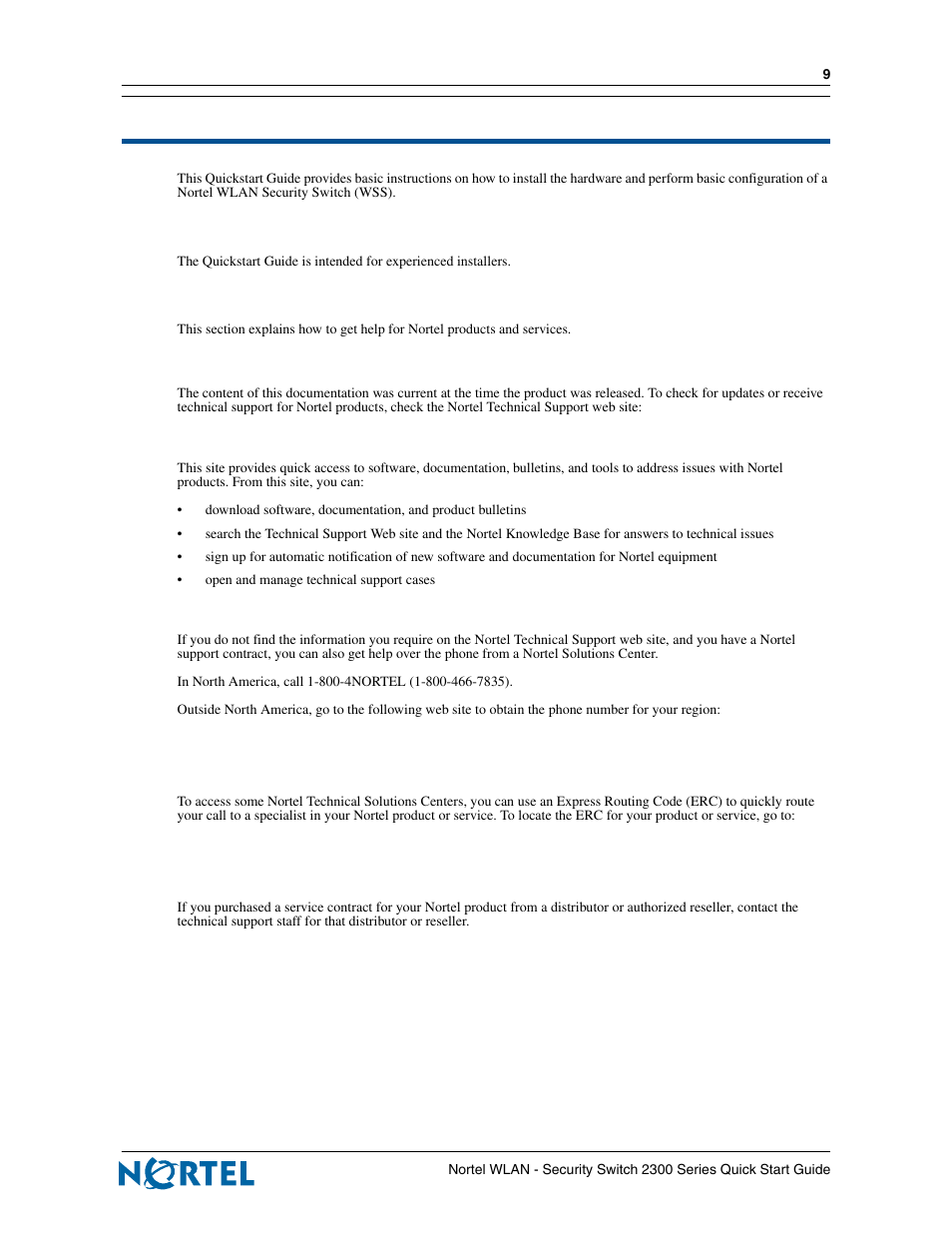 Introduction, Audience, How to get help | Finding the latest updates on the nortel web site | Nortel Networks 2300 Series User Manual | Page 9 / 44