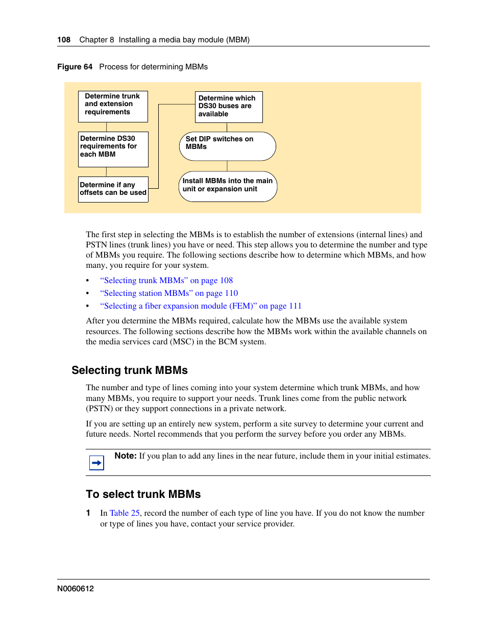 Selecting trunk mbms, To select trunk mbms, Figure 64 | Nortel Networks BCM200/400 User Manual | Page 108 / 394