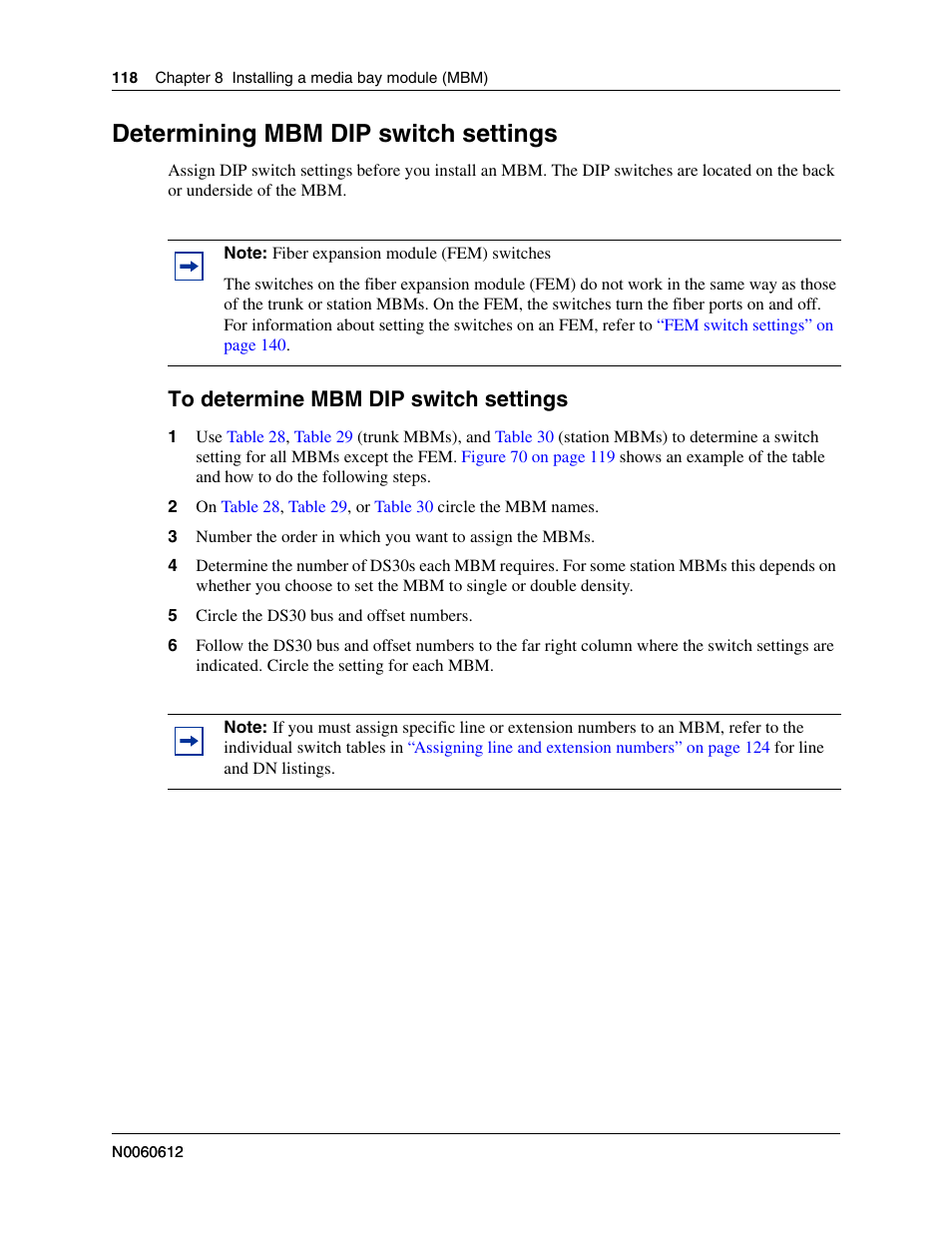Determining mbm dip switch settings, To determine mbm dip switch settings, The mbm dip switches. refer to | Determining mbm dip | Nortel Networks BCM200/400 User Manual | Page 118 / 394