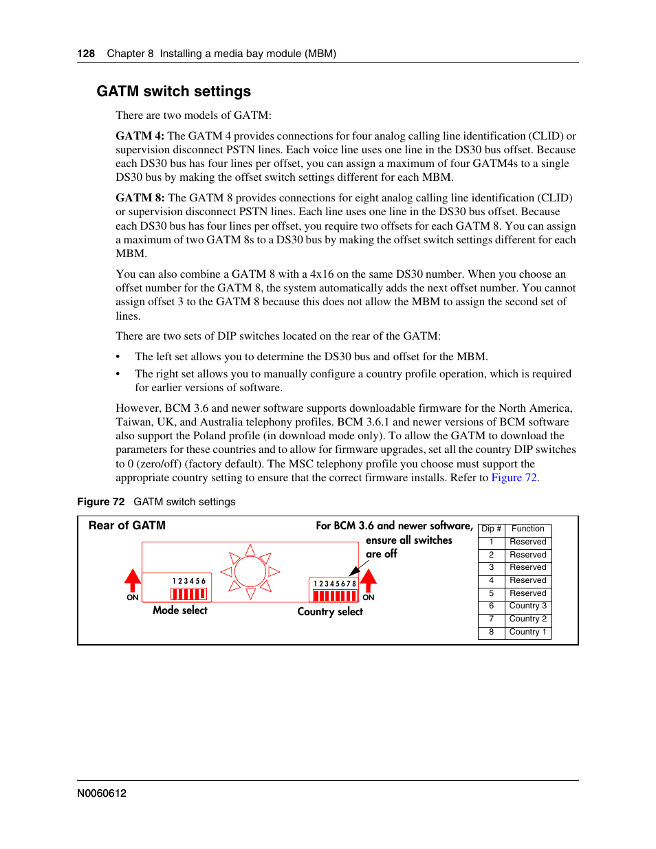 Gatm switch settings | Nortel Networks BCM200/400 User Manual | Page 128 / 394