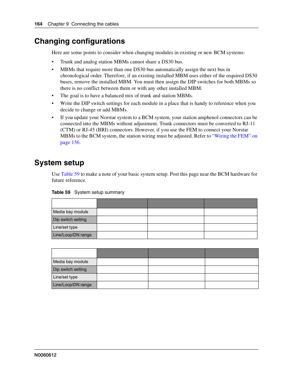 Changing configurations, System setup | Nortel Networks BCM200/400 User Manual | Page 164 / 394