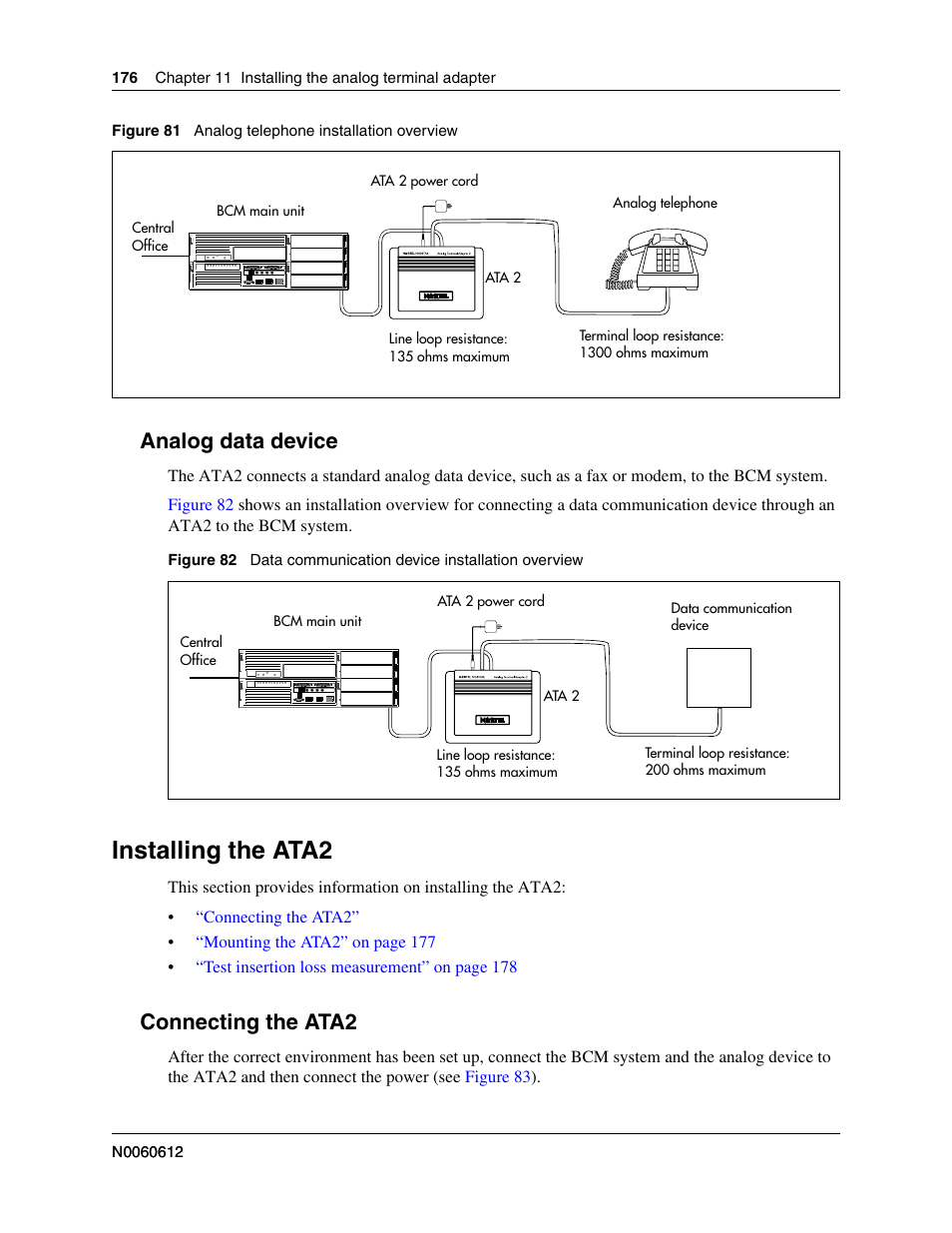 Analog data device, Installing the ata2, Connecting the ata2 | Nortel Networks BCM200/400 User Manual | Page 176 / 394