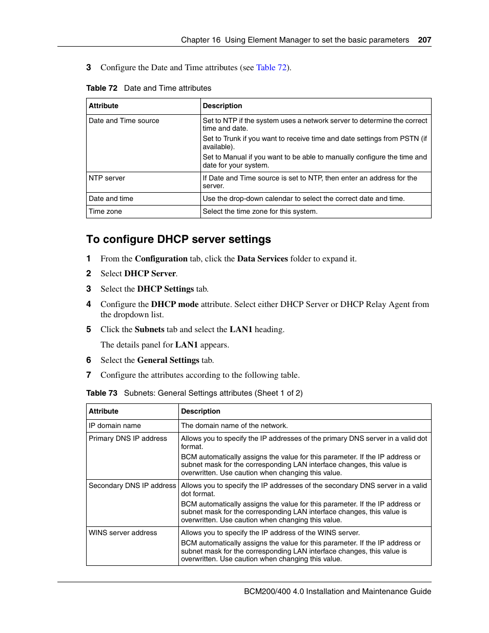 To configure dhcp server settings | Nortel Networks BCM200/400 User Manual | Page 207 / 394