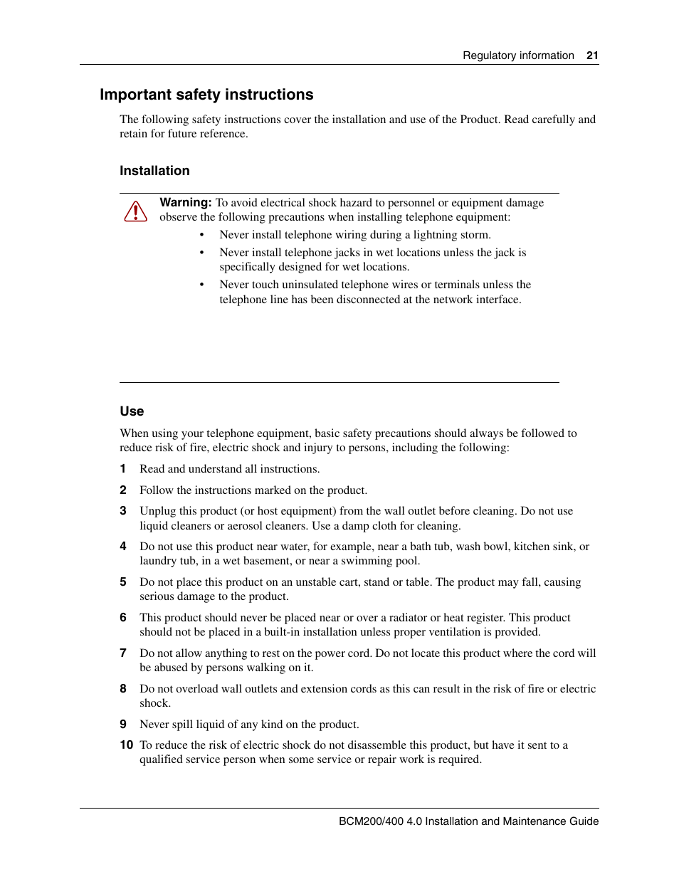 Important safety instructions | Nortel Networks BCM200/400 User Manual | Page 21 / 394