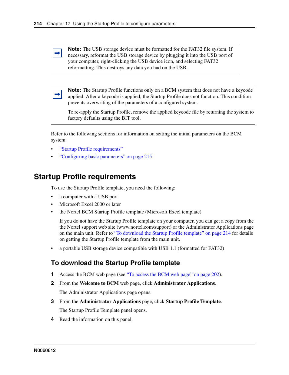 Startup profile requirements, To download the startup profile template | Nortel Networks BCM200/400 User Manual | Page 214 / 394