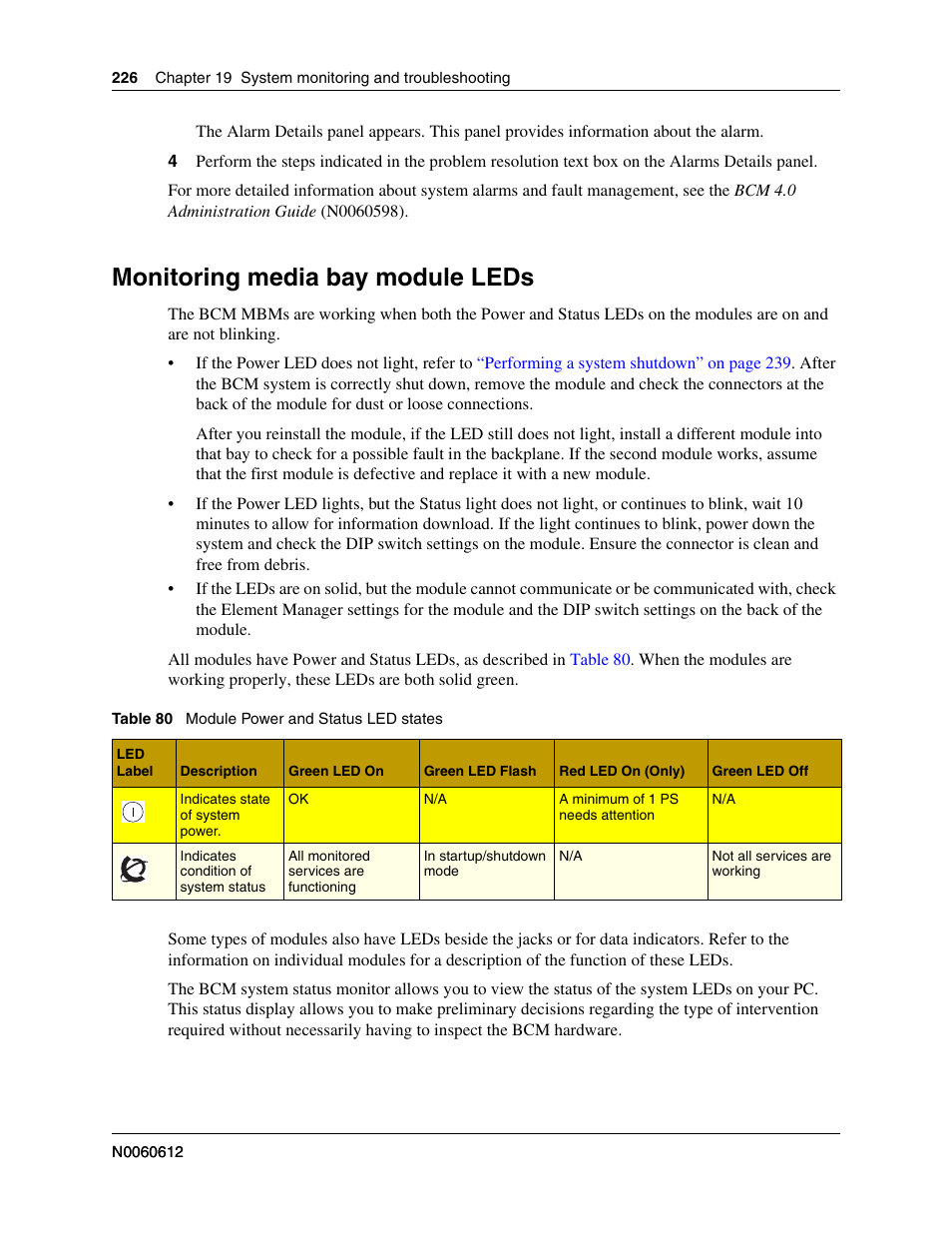 Monitoring media bay module leds | Nortel Networks BCM200/400 User Manual | Page 226 / 394