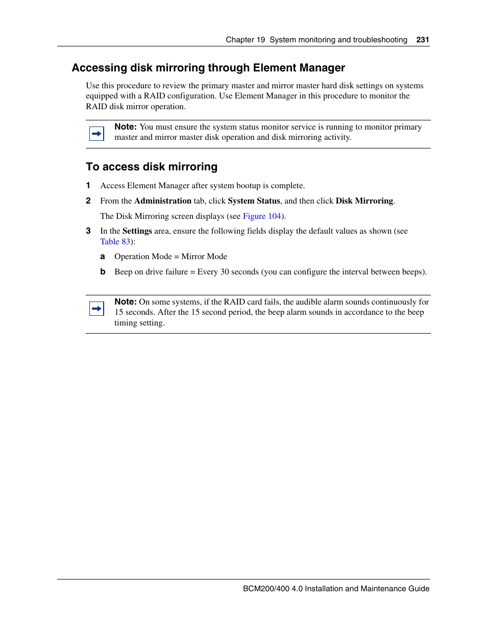 Accessing disk mirroring through element manager, To access disk mirroring | Nortel Networks BCM200/400 User Manual | Page 231 / 394