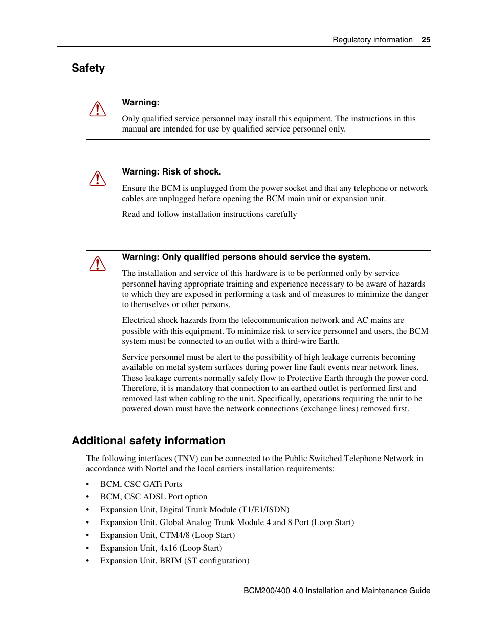 Safety, Additional safety information, Safety additional safety information | Nortel Networks BCM200/400 User Manual | Page 25 / 394